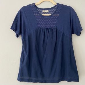 Madewell Blue Boho Top with Patterned Accent